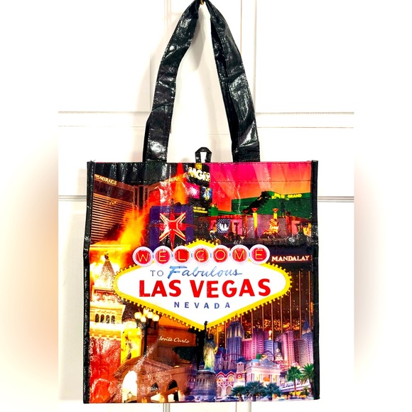 LAS VEGAS reusable tote shopping bag Welcome to Las Vegas scene size 13x13  NEW - Picture 2 of 9